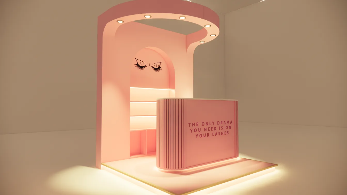 3D render of the Lashtific booth before it was built