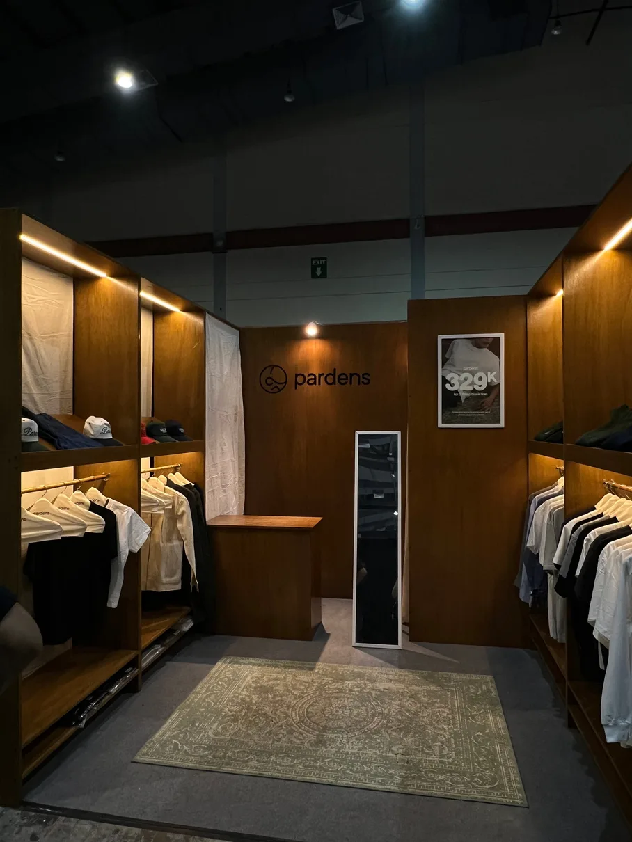 Garment rails inside the Pardens USS booth