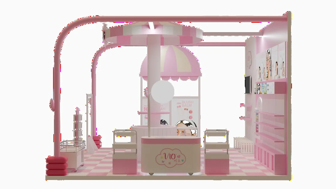 3D render of the Vio booth under its parasol canopy